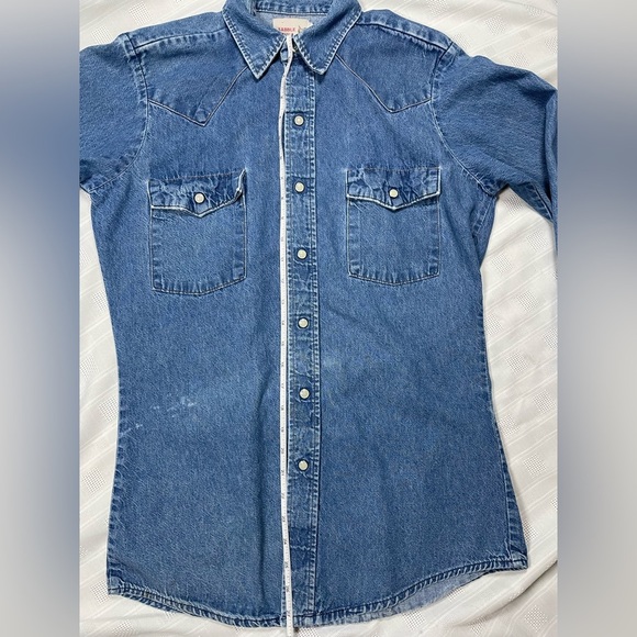 Vintage Saddle King Western Denim Shirt – Pearl Snap, Long Sleeve - Picture 9 of 16